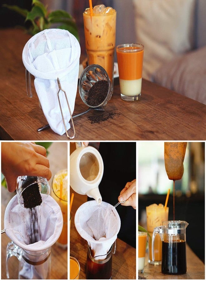 DDPREMIUM Traditional Stainless Steel Reusable Mesh Filter for Thai Tea Filter, Coffee & Loose Leaf Drinks, Thai Tea Strainer Sock 5.5 Inches - Image 2
