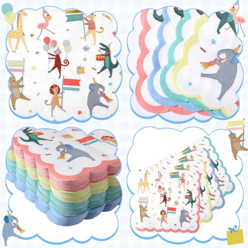 Maxdot 100 Pcs Large Animal Parade Theme Napkins 6.5 Inches Disposable Paper Napkins with Cute Jungle Safari Animal Design for Zoo Theme Party, Baby Shower Birthday Decorations - Image 3