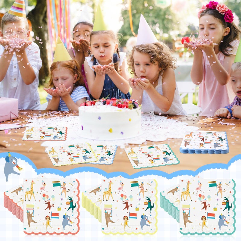Maxdot 100 Pcs Large Animal Parade Theme Napkins 6.5 Inches Disposable Paper Napkins with Cute Jungle Safari Animal Design for Zoo Theme Party, Baby Shower Birthday Decorations - Image 5
