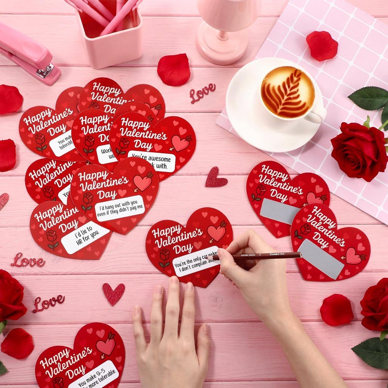 Glenmal 120 Sets Valentines Day Scratch off Cards Gift Red Heart Shaped Scratch Cards Funny Happy Valentines Love Game Card Self Adhesive for Coworker Employee Staff Team Adult Office Party Favor - Image 4