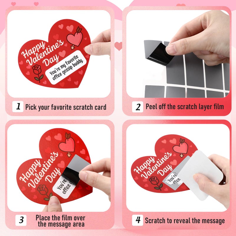Glenmal 120 Sets Valentines Day Scratch off Cards Gift Red Heart Shaped Scratch Cards Funny Happy Valentines Love Game Card Self Adhesive for Coworker Employee Staff Team Adult Office Party Favor - Image 3