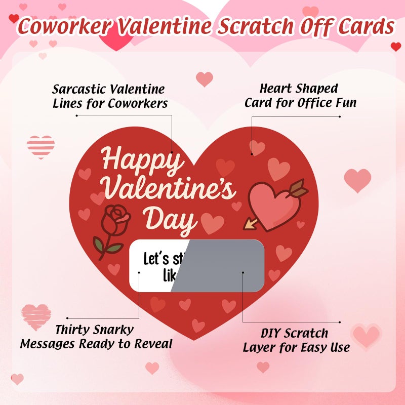 Glenmal 120 Sets Valentines Day Scratch off Cards Gift Red Heart Shaped Scratch Cards Funny Happy Valentines Love Game Card Self Adhesive for Coworker Employee Staff Team Adult Office Party Favor - Image 2