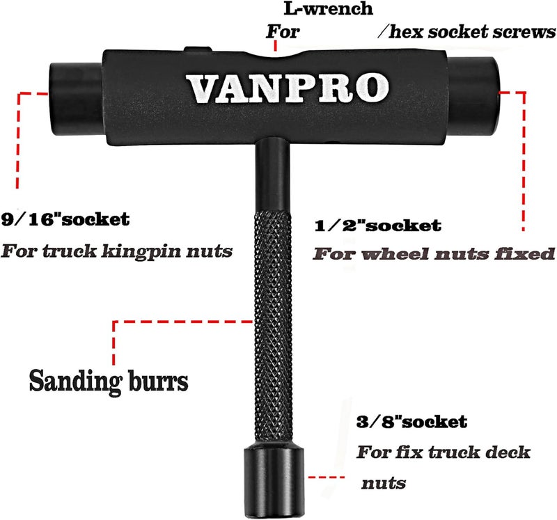 Vanpro skateboard tools skate tool all in oneUsed for installation and maintenance of various skateboards and roller skates，etc.(Snow Upgrade-black, Pack of 1) - Image 2