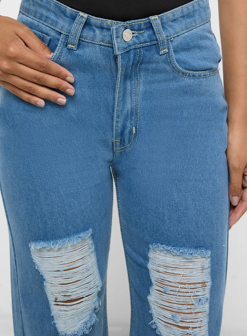 Ginger Ripped High Rise Boyfriend Jeans