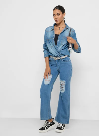 Ginger Ripped High Rise Boyfriend Jeans