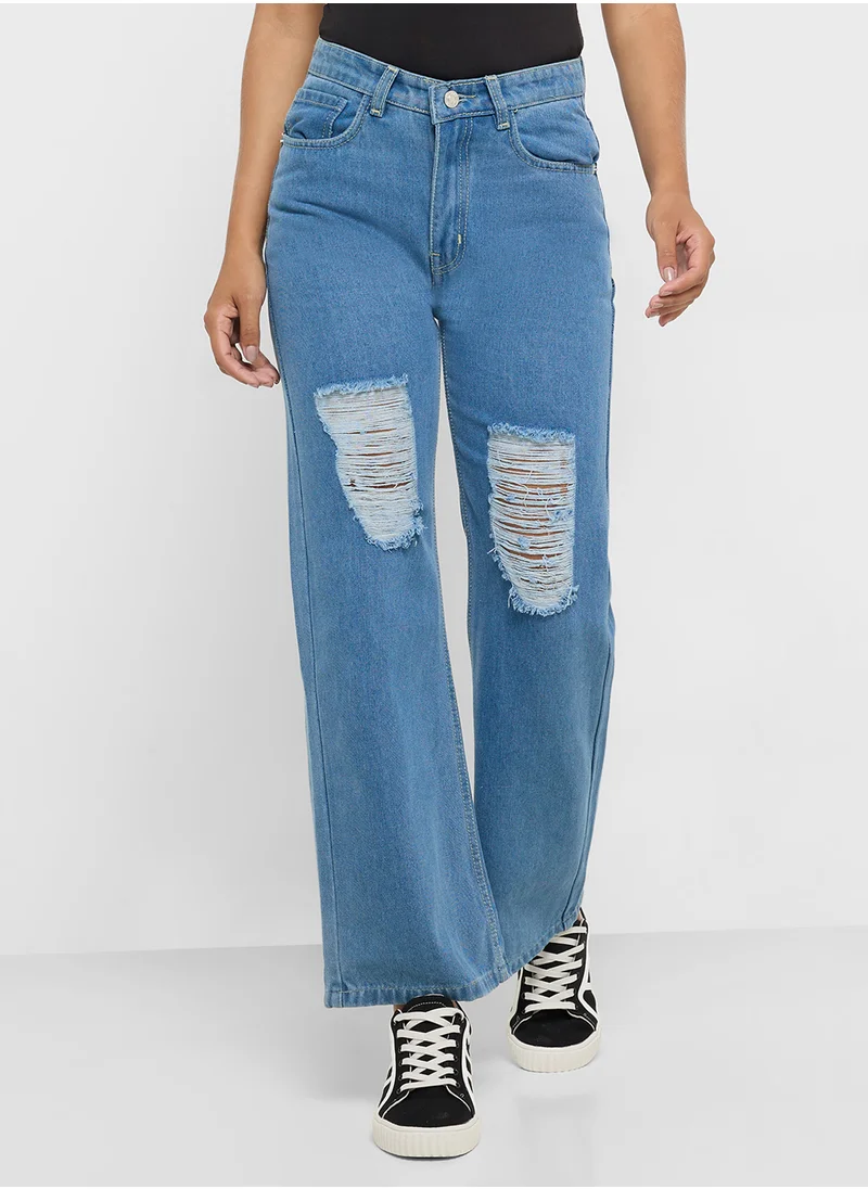 جينجر Ripped High Rise Boyfriend Jeans