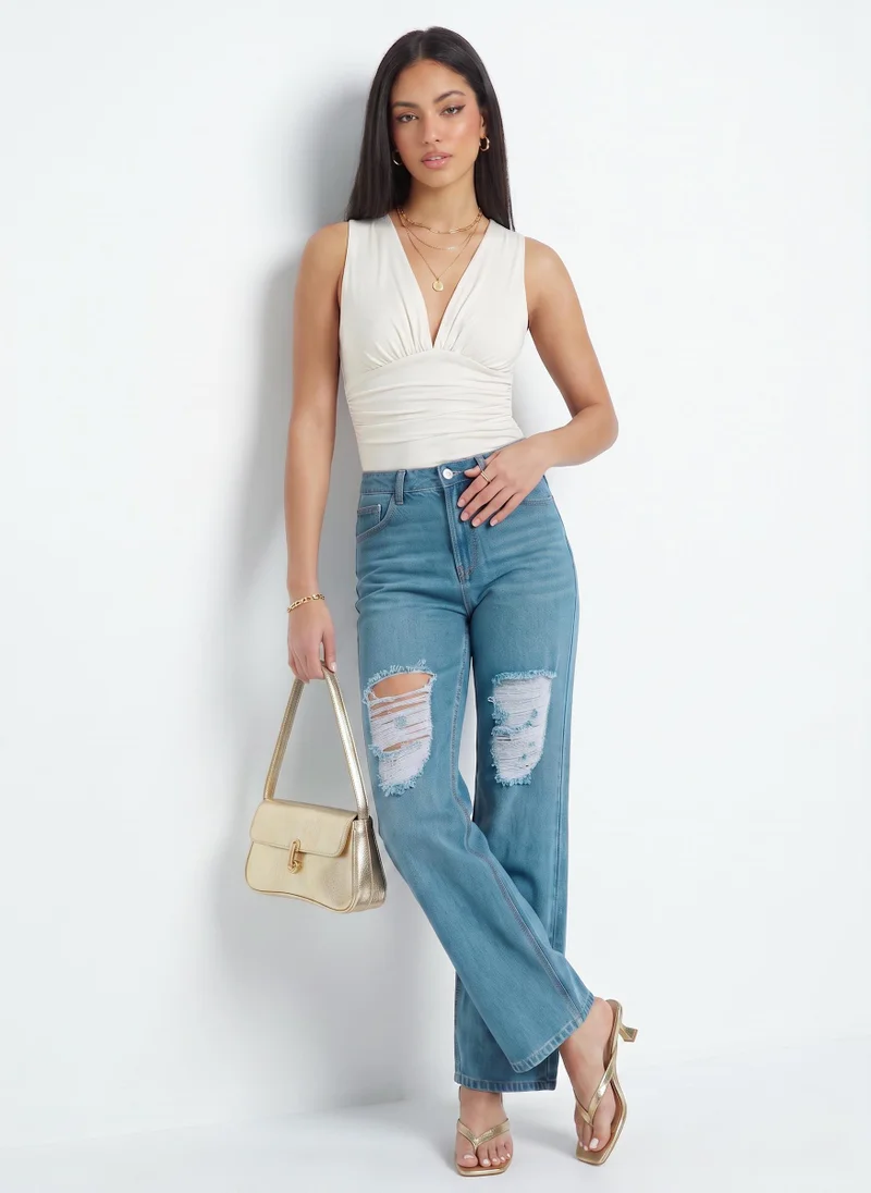 Ginger  Ripped High Rise Boyfriend Jeans for Women | Best Price UAE