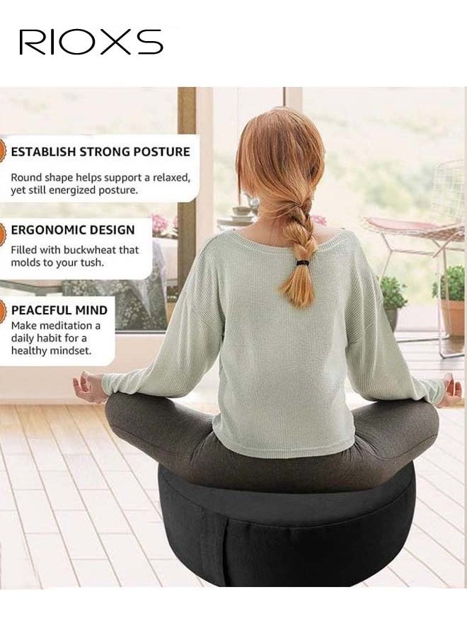 RIOXS Yoga Cushion,Round Yoga Bolster,Zabuton Meditation Pad,Fitness Meditation Bolster With Organic Cotton Cover Kneeling Pillow,Premium Yoga Pillow For Sitting On Floor Zippered Cotton Cover  - Image 3