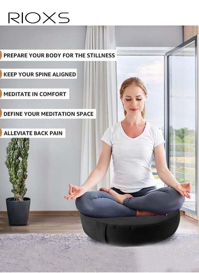 RIOXS Yoga Cushion,Round Yoga Bolster,Zabuton Meditation Pad,Fitness Meditation Bolster With Organic Cotton Cover Kneeling Pillow,Premium Yoga Pillow For Sitting On Floor Zippered Cotton Cover  - Image 2
