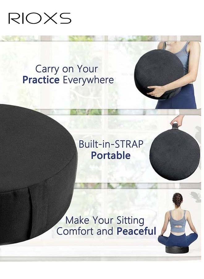 RIOXS Yoga Cushion,Round Yoga Bolster,Zabuton Meditation Pad,Fitness Meditation Bolster With Organic Cotton Cover Kneeling Pillow,Premium Yoga Pillow For Sitting On Floor Zippered Cotton Cover  - Image 4