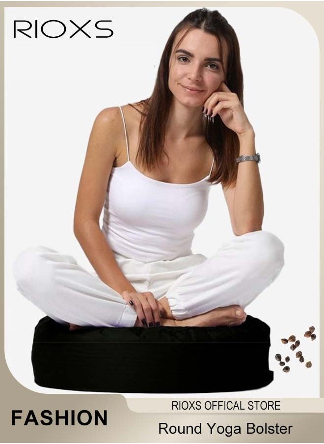 RIOXS Yoga Cushion,Round Yoga Bolster,Zabuton Meditation Pad,Fitness Meditation Bolster With Organic Cotton Cover Kneeling Pillow,Premium Yoga Pillow For Sitting On Floor Zippered Cotton Cover  - Image 1