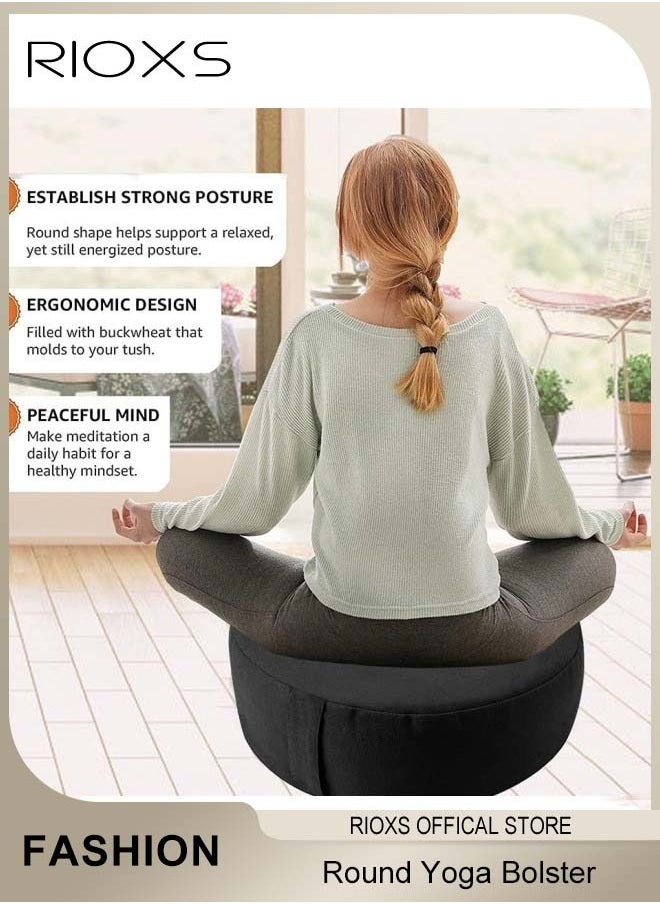RIOXS Yoga Cushion,Round Yoga Bolster,Zabuton Meditation Pad,Fitness Meditation Bolster With Organic Cotton Cover Kneeling Pillow,Premium Yoga Pillow For Sitting On Floor Zippered Cotton Cover  - Image 2