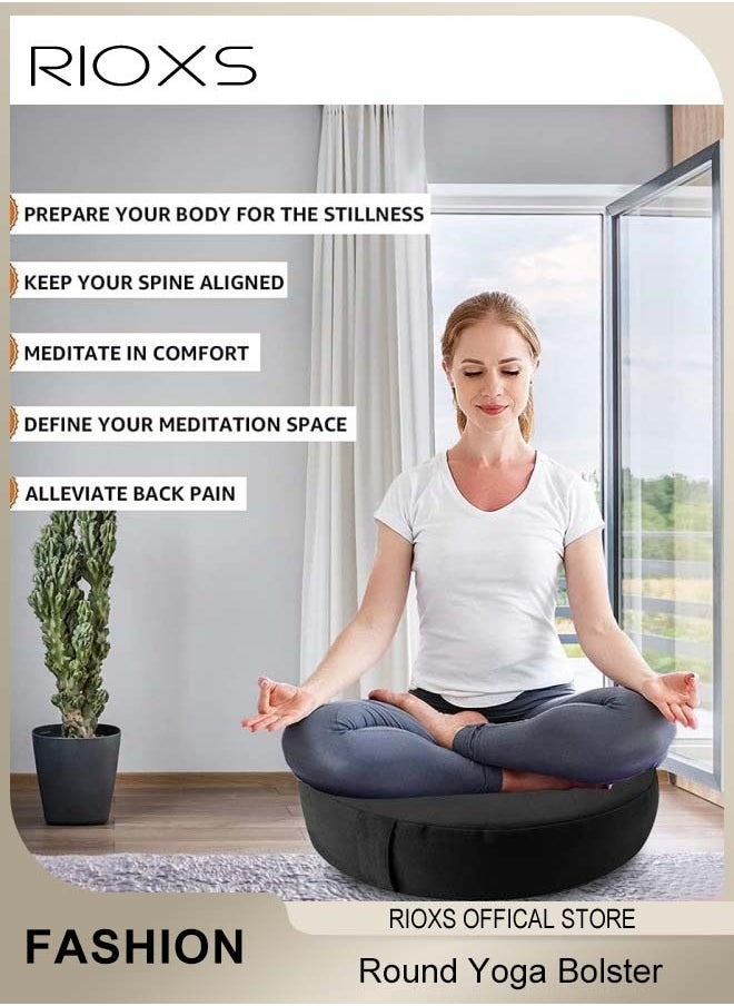 RIOXS Yoga Cushion,Round Yoga Bolster,Zabuton Meditation Pad,Fitness Meditation Bolster With Organic Cotton Cover Kneeling Pillow,Premium Yoga Pillow For Sitting On Floor Zippered Cotton Cover  - Image 3