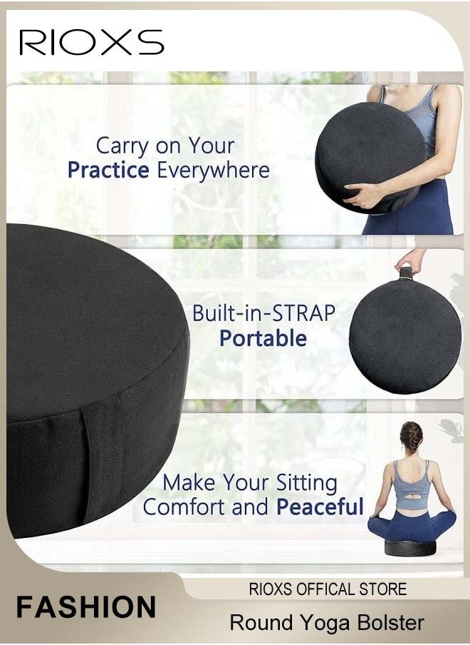 RIOXS Yoga Cushion,Round Yoga Bolster,Zabuton Meditation Pad,Fitness Meditation Bolster With Organic Cotton Cover Kneeling Pillow,Premium Yoga Pillow For Sitting On Floor Zippered Cotton Cover  - Image 4
