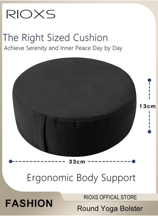 RIOXS Yoga Cushion,Round Yoga Bolster,Zabuton Meditation Pad,Fitness Meditation Bolster With Organic Cotton Cover Kneeling Pillow,Premium Yoga Pillow For Sitting On Floor Zippered Cotton Cover  - Image 5