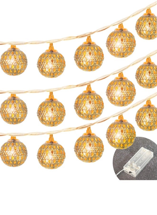 Generic 20 LED Moroccan Globe LED Fairy String Lights - Battery Powered Party Hanging Waterproof Lights Decor for Christmas, Garden, Porch, Patio, Indoor & Wedding (Warm White) 10FT  - Image 1