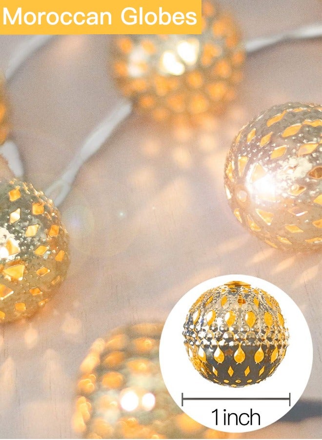 Generic 20 LED Moroccan Globe LED Fairy String Lights - Battery Powered Party Hanging Waterproof Lights Decor for Christmas, Garden, Porch, Patio, Indoor & Wedding (Warm White) 10FT  - Image 2