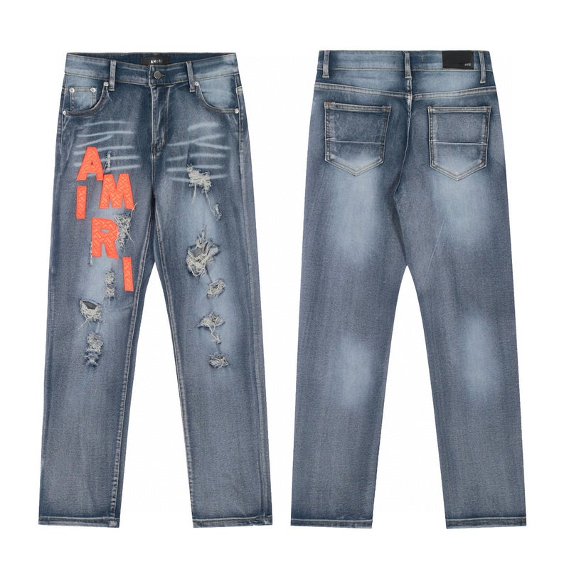 High-End Trendy A-Grade Heavy-Duty Washed Distressed High-Street Embroidered Unisex Jeans With Vintage Patchwork - Image 4