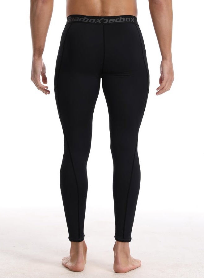 Roadbox 1 or 2 Pack Compression Pants Men, Running Workout Leggings with Pockets, Gym Basketball Athletic Tights Base Layer, Black, 3XL - Image 2