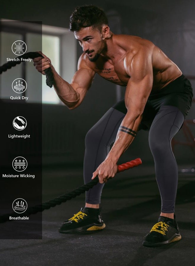 Roadbox 1 or 2 Pack Compression Pants Men, Running Workout Leggings with Pockets, Gym Basketball Athletic Tights Base Layer, Black, 3XL - Image 5