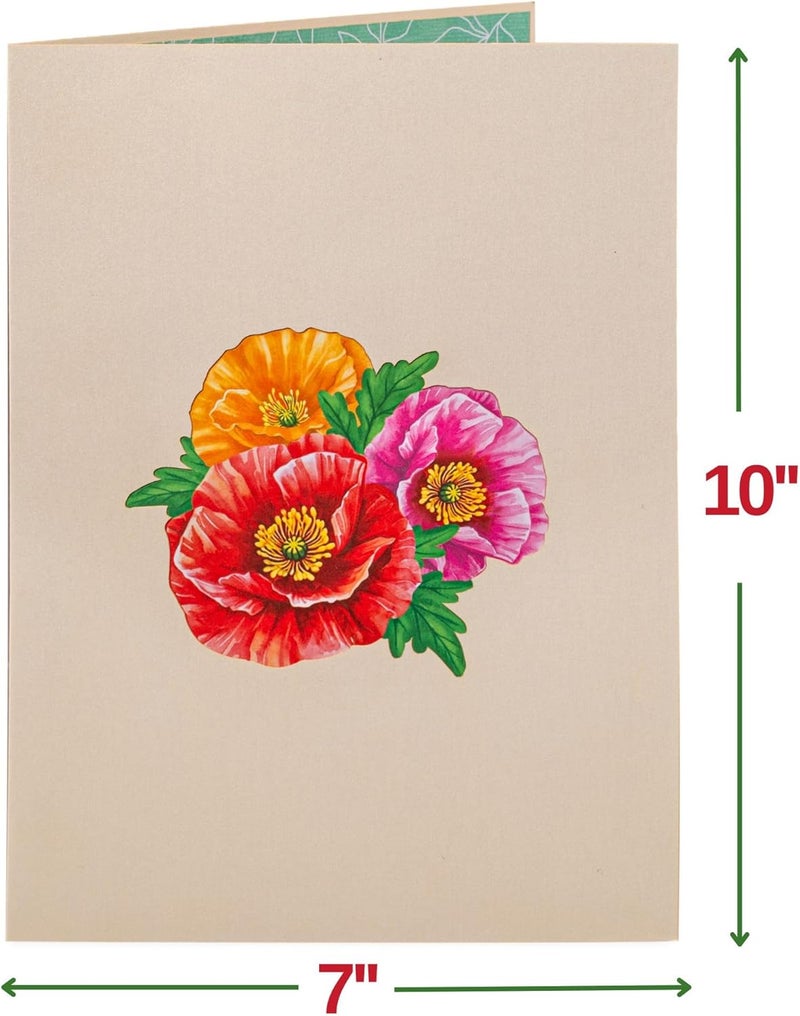 Paper Love 3D Poppy Blooms Pop Up Card with Detachable Keepsake Flower Bouquet, Gift for Birthday, Graduation, Get Well, Thank You, All Occasion or Just Because - Large 10" x 7” Cover - Image 2
