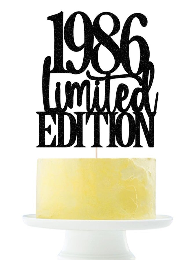 Yetxel Limited EDITION 1986 cake topper 40th birthday happy birthday cake topper men and women cheer 40 years old handmade black glitter cake decoration (1986) - Image 2