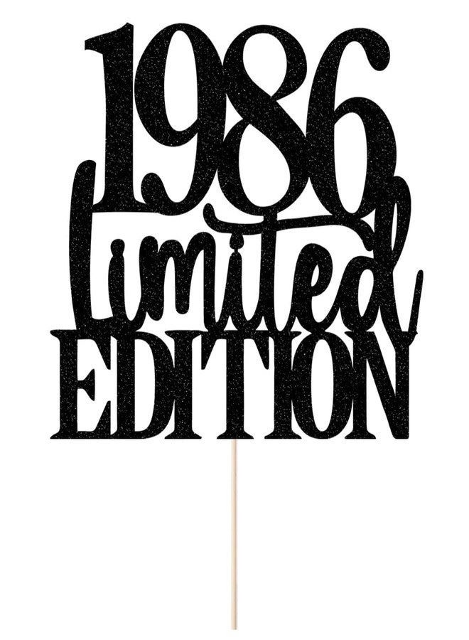 Yetxel Limited EDITION 1986 cake topper 40th birthday happy birthday cake topper men and women cheer 40 years old handmade black glitter cake decoration (1986) - Image 1