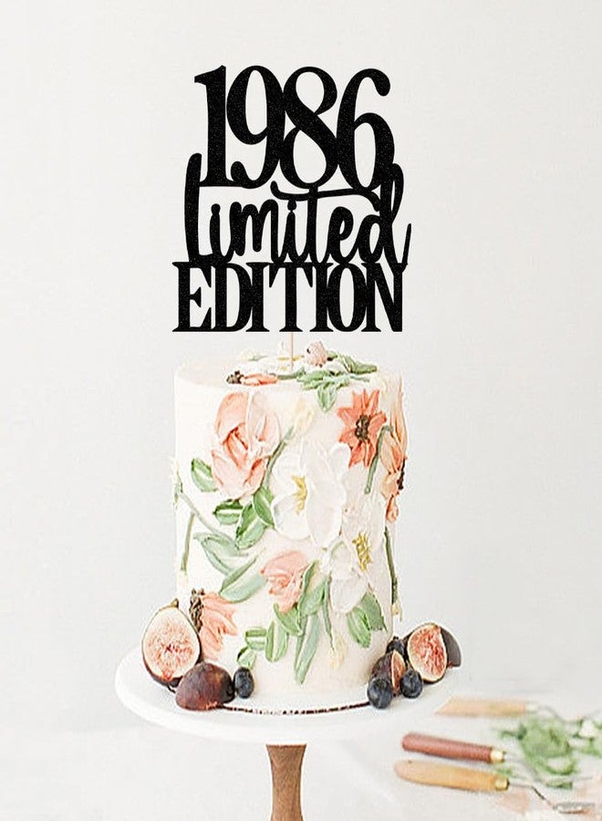 Yetxel Limited EDITION 1986 cake topper 40th birthday happy birthday cake topper men and women cheer 40 years old handmade black glitter cake decoration (1986) - Image 4