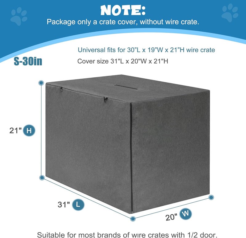 Deblue 30 Inches Dog Crate Cover, Durable Polyester Indoor Pet Kennel Cover Fit for 1 2 Doors Standard Wire Cage (Grey) - Image 2