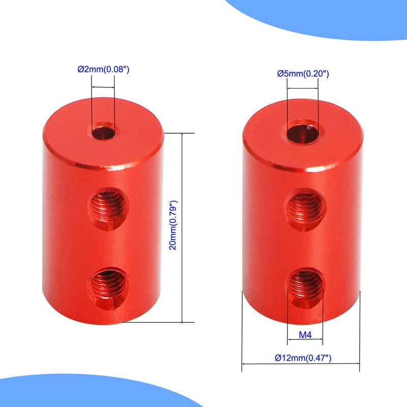 Aopin 2mm to 5mm Red Rigid Couplings Set Screw Shaft Stepper Motor, Length 20mm / 0.79" Motor Coupler Connector Rigid with for 3D Printer, RC Robot, Car Model Shaft, CNC Machine, DIY Encoder 4 Pcs - Image 2