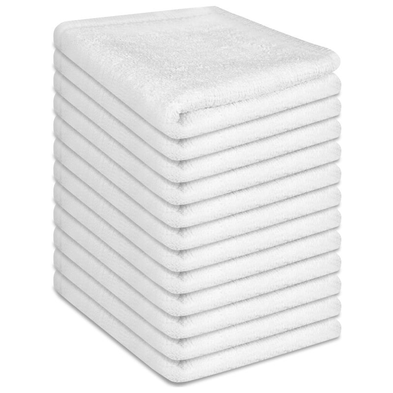 INFICRIME 12 Pack 100% Cotton Wash Cloth, 12x12 Inch Highly Absorbent and Soft Feel Fingertip Towels, Machine Washable Washcloths for Bathroom, Gym, Hotel, Spa and Kitchen, White - Image 1