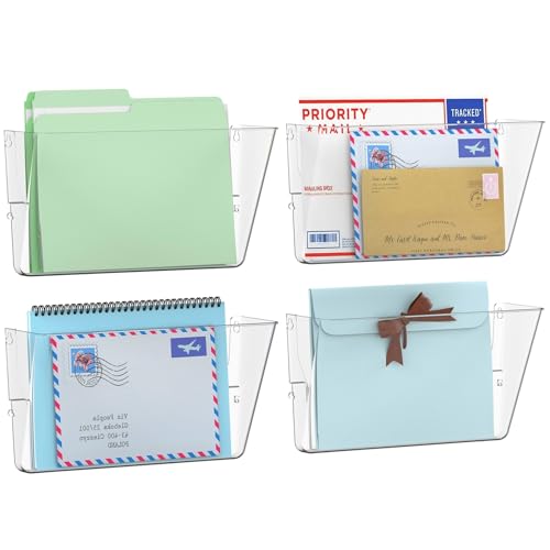 Gawerk 4 Pack Clear Single Pocket Wall File Holder Hanging Wall Organizer, Wall Mount Mails Magazines Organizer for Office and Home - Image 1