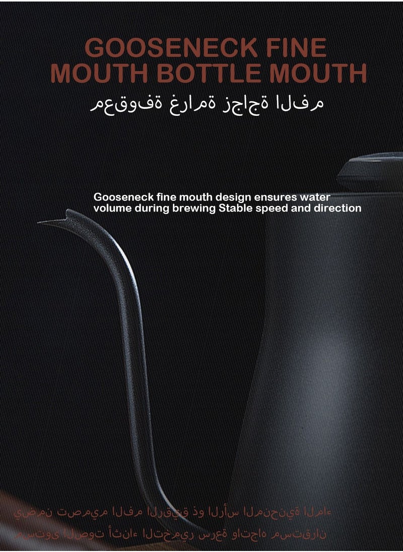 ايكي ايك - غلاية قهوة V60 برقبة بجعة مع غطاء ميزان حرارة ومقبض من الخشب الصلب 304 إبريق شاي من الفولاذ المقاوم للصدأ مع طلاء تفلون أسود - Image 1