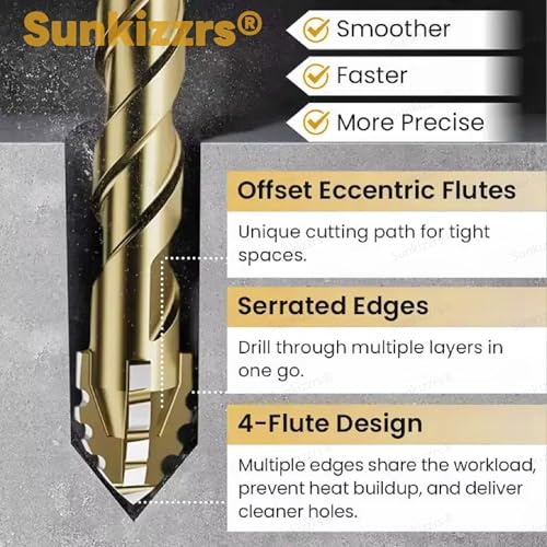 Sunkizzrs® 8-Pcs Hex Cross Sawtooth Tile Drill Bits Set (3/4/5/6/7/8/10/12mm) — Alloy Steel Hex Shank High Impact 4-Edge Hole Opener Drill Bits for Ceramic Tiles/Glass/Marble/Concrete/Plastic/Wood (8) - Image 5