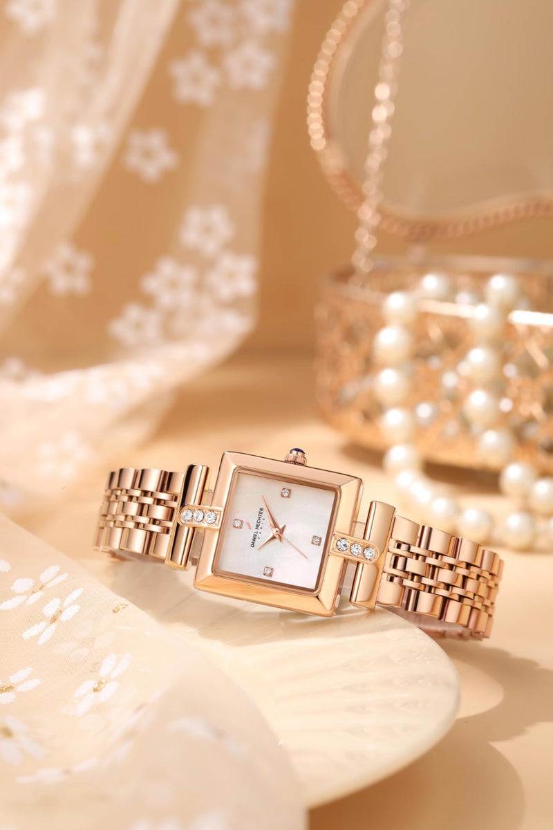 Daniel Hechter Paris Cambon Collection Luxury Watch for Women with Square Dial, Crystal Accents, Stainless Steel Strap and Water Resistant - DHW2008 - Image 4
