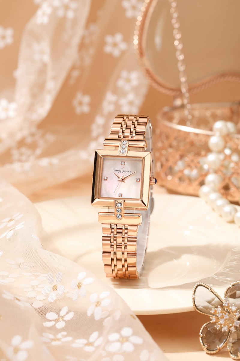 Daniel Hechter Paris Cambon Collection Luxury Watch for Women with Square Dial, Crystal Accents, Stainless Steel Strap and Water Resistant - DHW2008 - Image 3