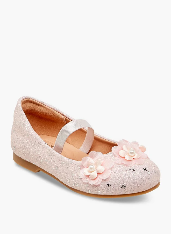 JUNIORS Glitter Embellished Ballerina Flats with Elasticated Strap