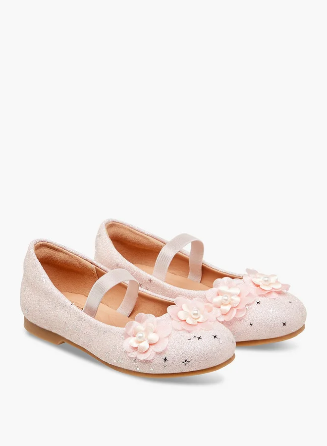 JUNIORS Glitter Embellished Ballerina Flats with Elasticated Strap