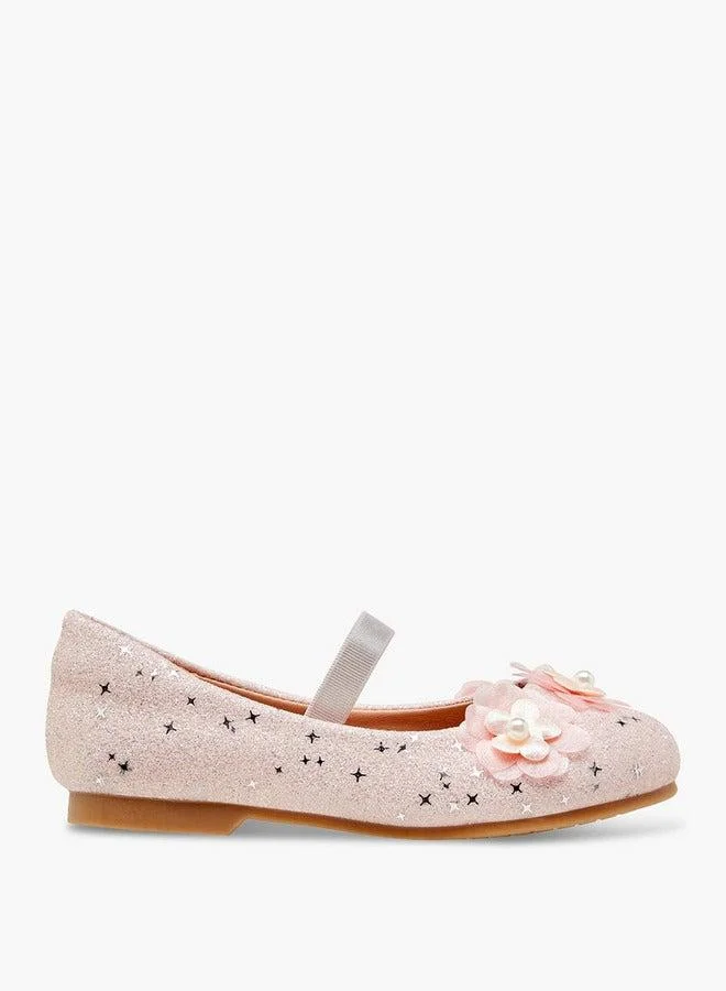 JUNIORS Glitter Embellished Ballerina Flats with Elasticated Strap