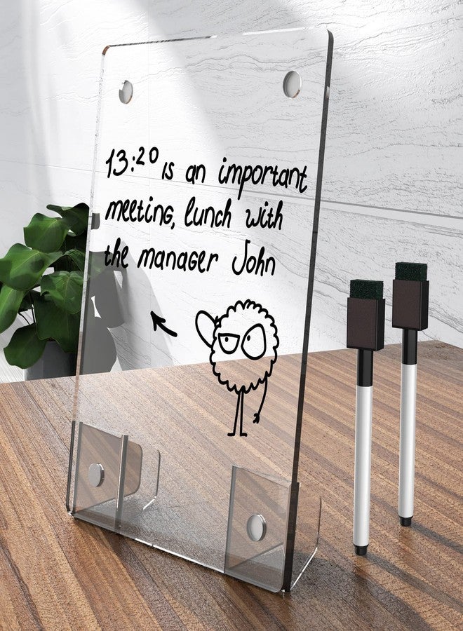 NiOffice Clear Acrylic White Board 8x6 Inches, Frameless Desktop Dry Erase Board with Flexible Magnetic Stand and Markers, Mini Whiteboard Desk Accessories for Women, Home, Office, School - Image 1
