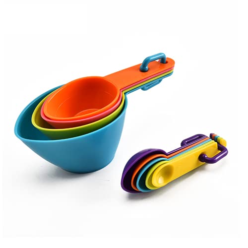 pepplo® Measuring Cups and Spoons Set, 9 Piece Plastic Measuring Cups Measuring Spoons Stackable for Measuring Dry and Liquid Ingredients Great for Baking and Cooking (Random Color) - Image 1