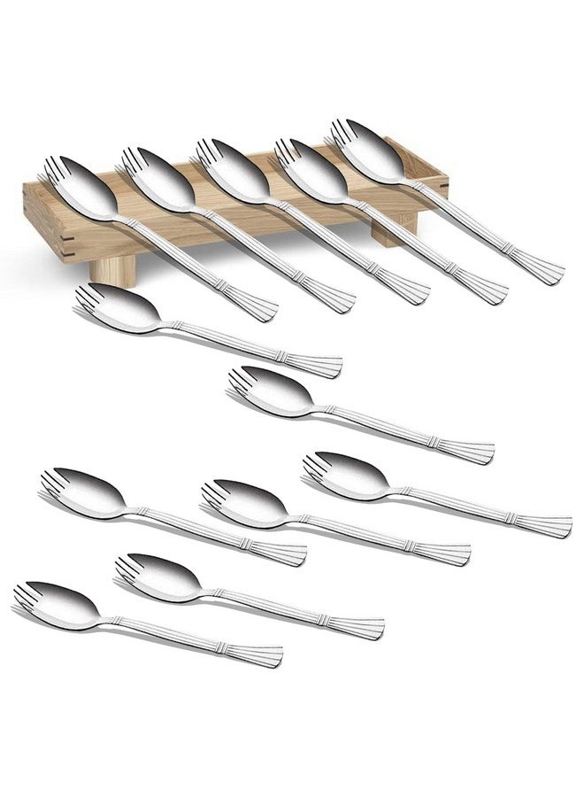 Parage 3-in-1 Stainless Steel 12 Pieces Spoon Fork Set | Spoon Cum Fork Set | Spork for Soups, Noodles| Length: 16 cm| Silver| Set of 12 - Image 1