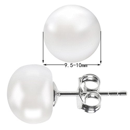 ALYC Pearl Earrings Freshwater Pearl White Button Stud Earrings with 925 Sterling Silver for Women - Image 5