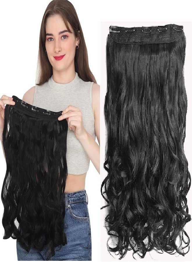 MoonEyes Curly Black Hair Extension For Women and Girls in 5 Clips, 24 inch - Image 1
