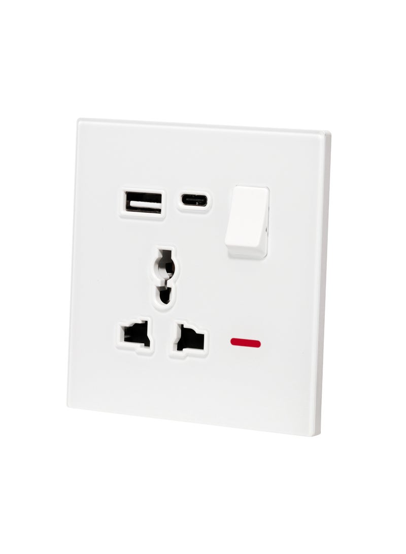 Donmarco Single MF Socket 13A USB + Type-C (5V 3.1A) – Ultra Thin Glass, Fast Charging, Fire-Resistant Electric Outlet , 3-Year Warranty, Multi-Function (Matt White) | Wall Socket Power Outlet  - Image 2