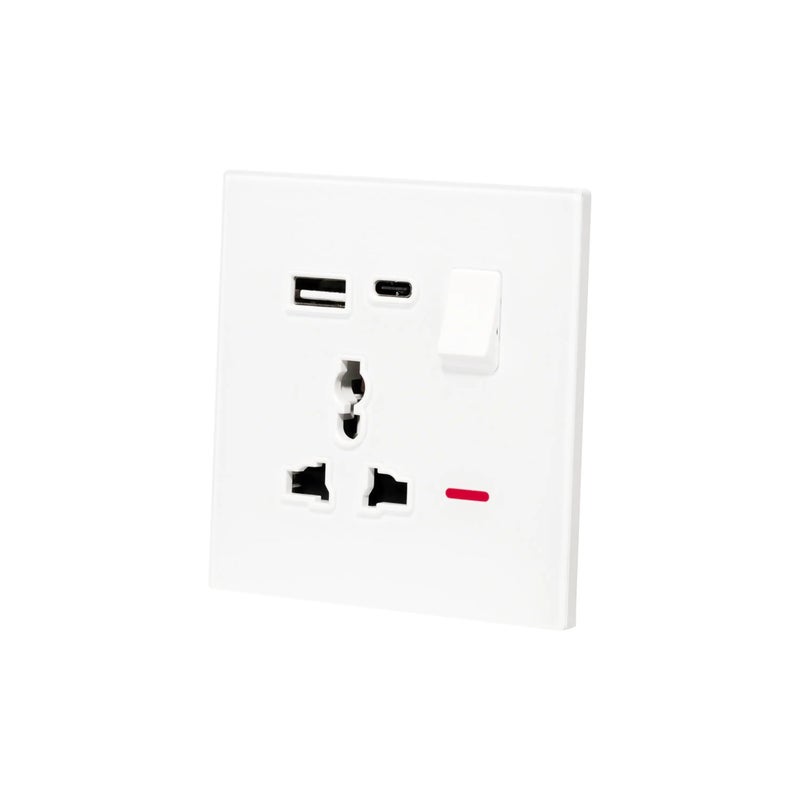 Donmarco مقبس MF مفرد 13A USB + Type-C (5V 3.1A) – زجاج فائق النحافة، شحن سريع، مقبس كهربائي مقاوم للحريق، ضمان 3 سنوات، متعدد الوظائف (أبيض مطفي) | مقبس طاقة حائط - Image 2