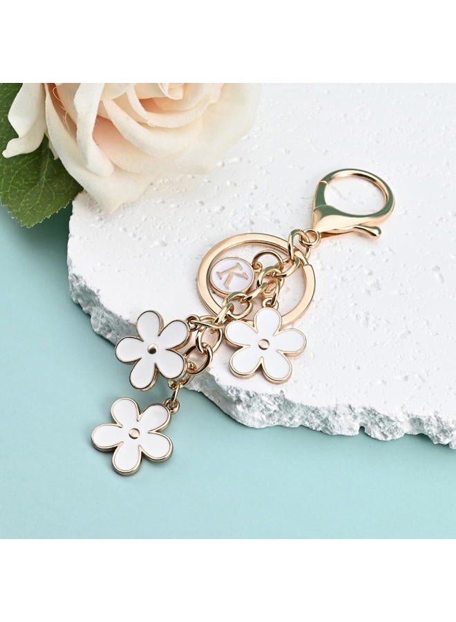 OUMILAN Initial Keychain Cute Flower Charms Keyring for Handbag Backpack–Personalized A-Z Letter Jewelry Gift for Women Girls, White, M - Image 4