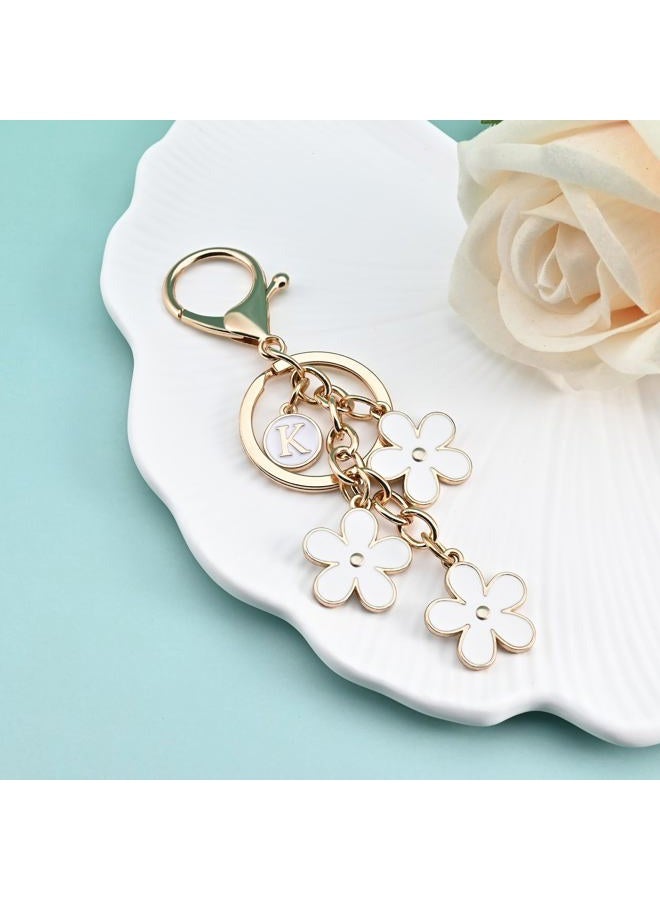 OUMILAN Initial Keychain Cute Flower Charms Keyring for Handbag Backpack–Personalized A-Z Letter Jewelry Gift for Women Girls, White, M - Image 3