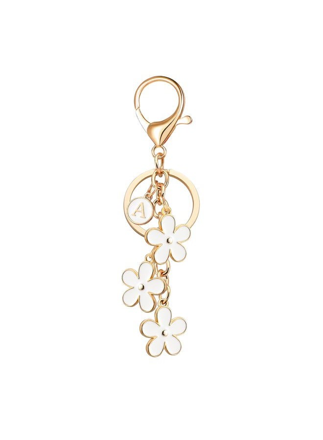 OUMILAN Initial Keychain Cute Flower Charms Keyring for Handbag Backpack–Personalized A-Z Letter Jewelry Gift for Women Girls, White, M - Image 1