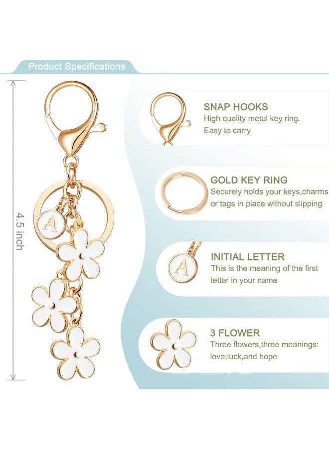 OUMILAN Initial Keychain Cute Flower Charms Keyring for Handbag Backpack–Personalized A-Z Letter Jewelry Gift for Women Girls, White, M - Image 2